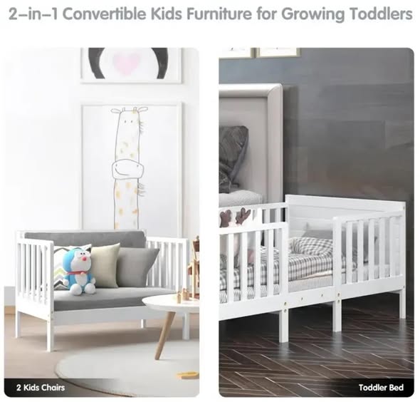 Costway 2-in-1 Convertible Toddler Bed with Guardrails