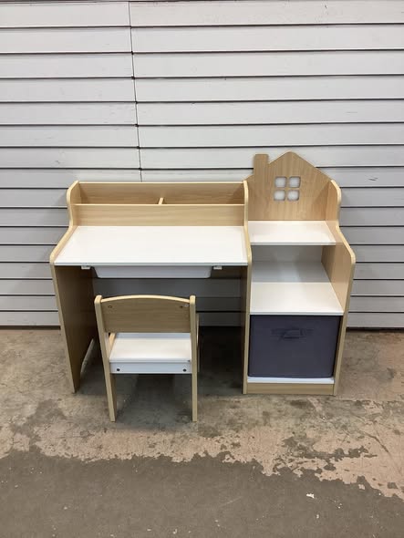 Costway Kids Study Desk and Chair Set with Open Shelves Drawer and Fabric Storage Bin