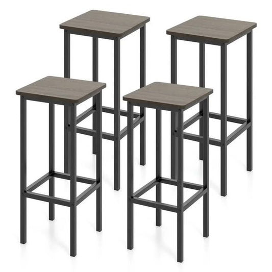 Costway 26" Set of 4 Bar Stool Set Bar Chair with Metal Legs and Footrest, Modern Kitchen Dining Chair, Gray
