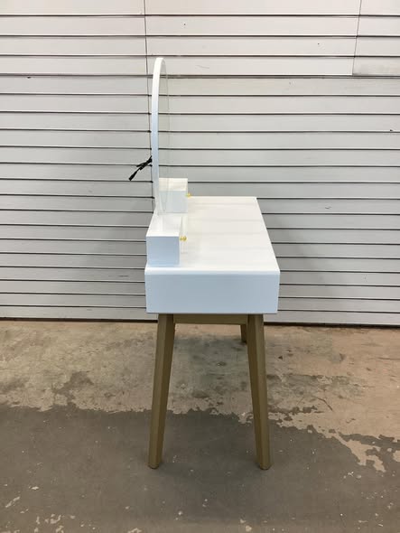 Costway Vanity Set with LED Lighted Mirror Round Mirror & Soft Cushioned Stool 4 Drawers