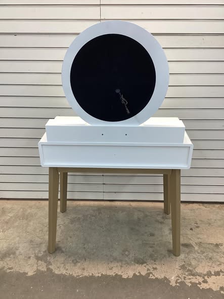 Costway Vanity Set with LED Lighted Mirror Round Mirror & Soft Cushioned Stool 4 Drawers