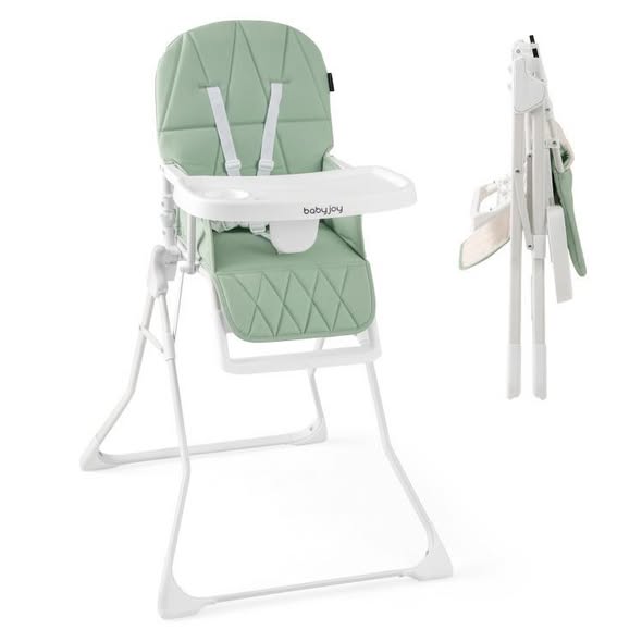 Babyjoy Easy Clean Compact Highchair with Removable Adjustable Tray and PU Seat Cushion