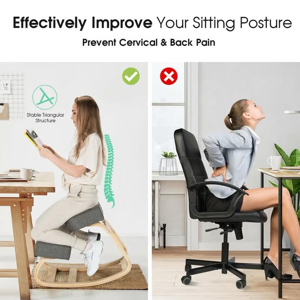 Costway Ergonomic Kneeling Chair Rocking Stool Upright Posture Office Furniture Grey.