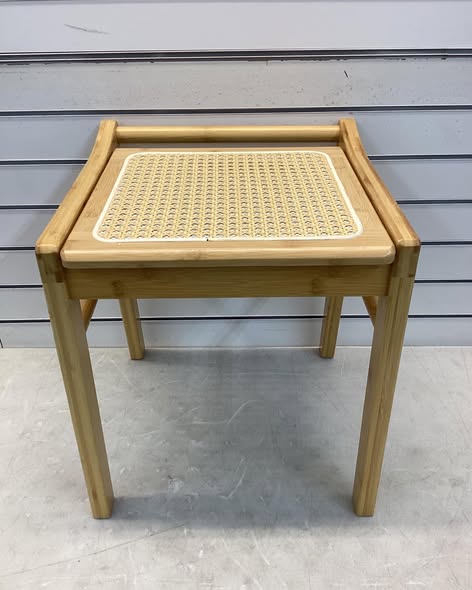 Bamboo Vanity Stool Rattan Top Ottoman Footrest for Living Room Bedroom
