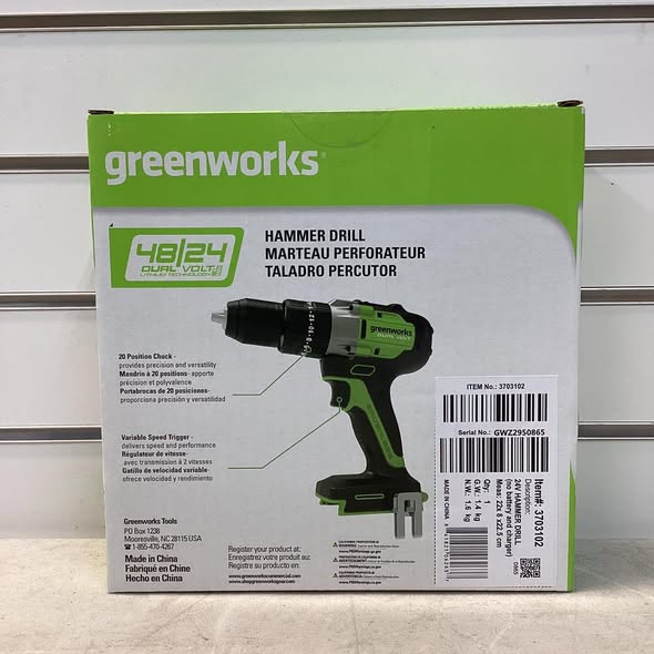 Greenworks 48V/24V Dual-Volt 1/2” Hammer Drill, Tool Only