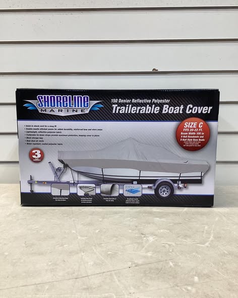 Shoreline Marine 150-Denier Polyester Water-Resistant Boat Cover, Gray, Model C