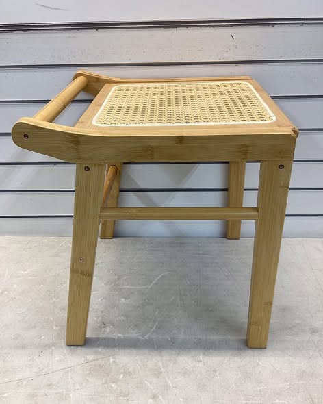 Bamboo Vanity Stool Rattan Top Ottoman Footrest for Living Room Bedroom