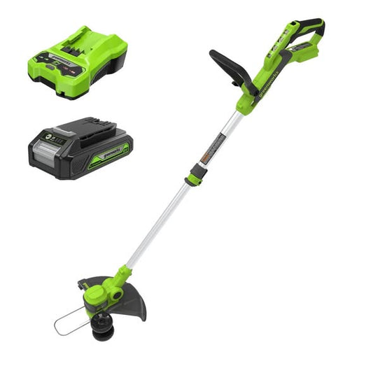Greenworks 24V 12" Cordless Battery String Trimmer and Edger with 2.0 ah usb battery and charger