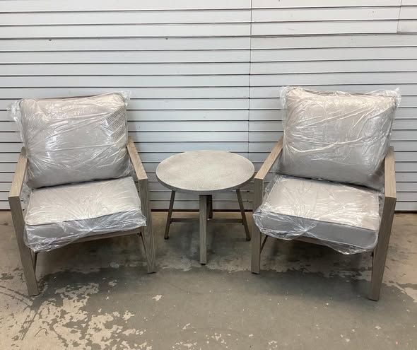 Hampton Bay River Haven 3-Piece Steel Outdoor Bistro Motion Chat Set with CushionGuard Riverbed Tan Cushions