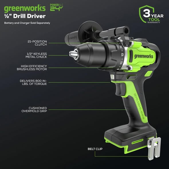 Greenworks 48V/24V Dual-Volt 1/2” Hammer Drill, Tool Only