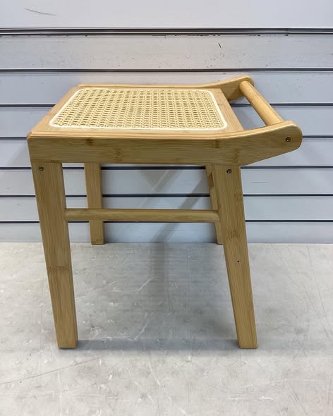Bamboo Vanity Stool Rattan Top Ottoman Footrest for Living Room Bedroom