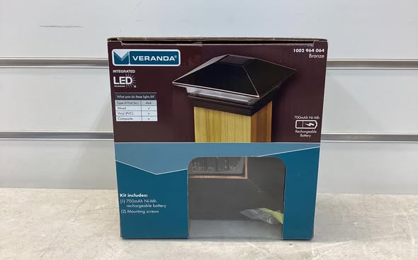 Veranda 4 in. x 4 in. (3.5 x 3.5 Post Size) 3 Lumens Aged Bronze Plated Plastic Solar Post Cap