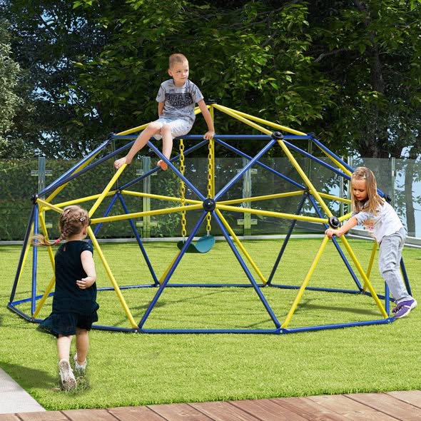 Costway Yellow Kids Climbing Dome and Jungle Gym Playground Set