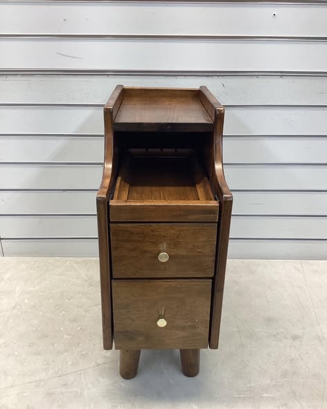 Nightstand, Solid Wood Bedside Table, 2 Drawer Modern Narrow Night Stand Small Side End Table