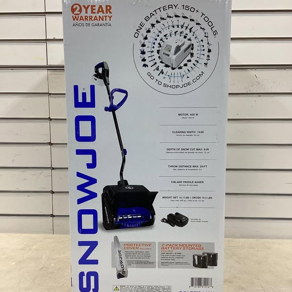Snow Joe 24V 13 Inch Wide Cordless Snow Shovel with Cover + 4.0Ah Battery / Charger