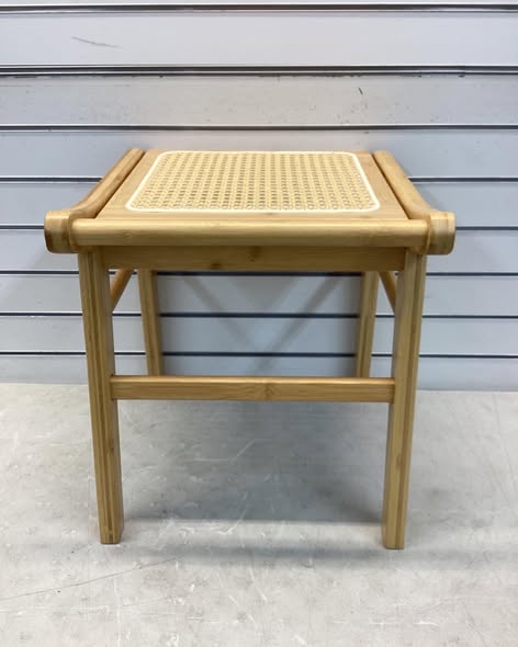 Bamboo Vanity Stool Rattan Top Ottoman Footrest for Living Room Bedroom