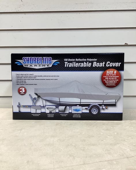 Shoreline Marine 150-Denier Polyester Water-Resistant Boat Cover, Gray, Model B