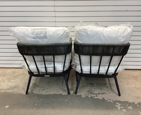 Hampton Bay Aspenwood Stationary Metal Wicker Outdoor Dining Chair with CushionGuard White Cushions (2-Pack)