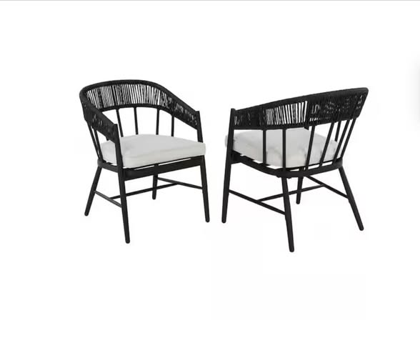 Hampton Bay Aspenwood Stationary Metal Wicker Outdoor Dining Chair with CushionGuard White Cushions (2-Pack)