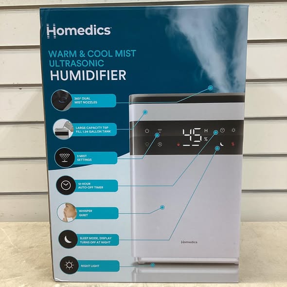 Homedics Premium Warm & Cool Mist Ultrasonic Humidifier, Topfill, 58 Hour Runtime