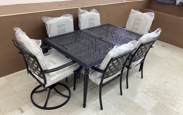 7-Piece Dark Brown Steel Outdoor Patio Dining Set with CushionGuard Putty Cushions