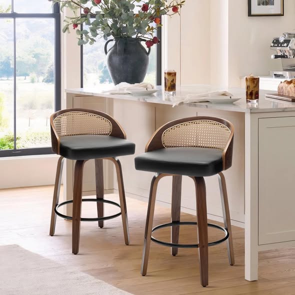 Leeana Swivel Faux Leather Counter & Bar Stools (Set of 2)