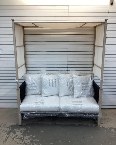 Hampton Bay Ballincourt Brown Metal Outdoor Day Bed with CushionGuard Almond Biscotti Cushions