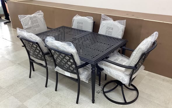 7-Piece Dark Brown Steel Outdoor Patio Dining Set with CushionGuard Putty Cushions