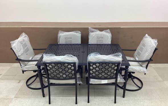 7-Piece Dark Brown Steel Outdoor Patio Dining Set with CushionGuard Putty Cushions