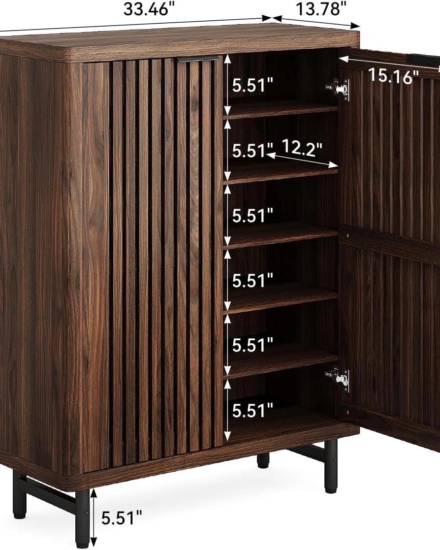 6-Tier Cabinet With Doors , Large Wooden Cabinet With Adjustable Shelves