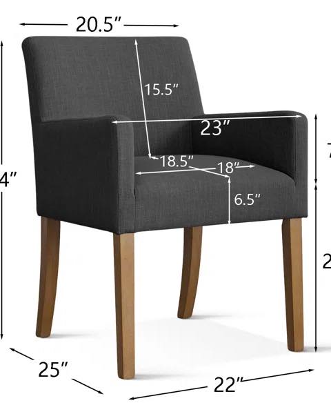 20.5'' Seat Height Linen Upholstered Solid Wood Dining Armhair (Set of 2)