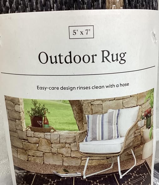 Threshold Linear Stepped Diamonds Print Outdoor Area Rug in Black 5'x7'