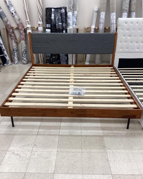 Felisha Solid Wood King Size Bed Frame with Fabric Headboard