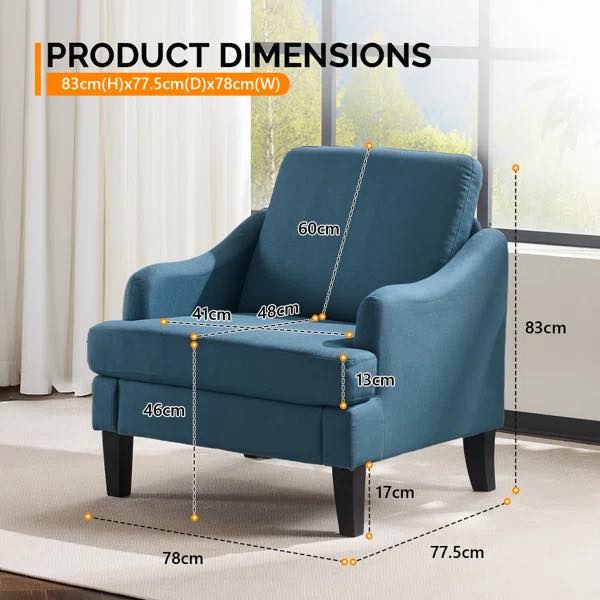 31" W Linen Sloping Handrail Small Bedroom Chairs Mid Century Modern Accent Chair