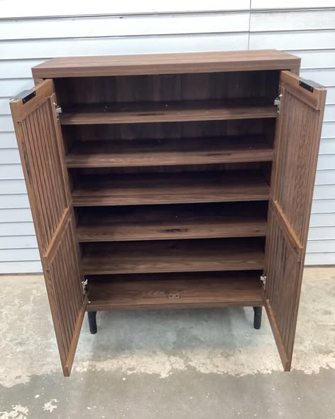 6-Tier Cabinet With Doors , Large Wooden Cabinet With Adjustable Shelves