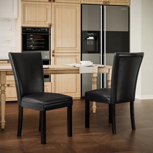 Faux Leather Upholstered Parsons Dining Chairs Black  (Set of 2)