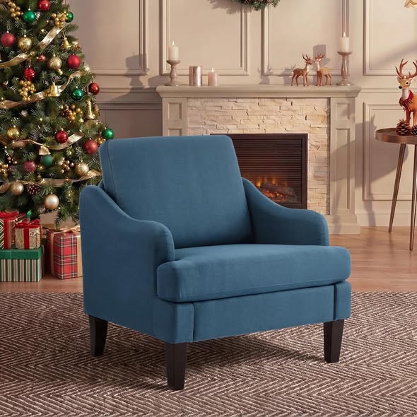 31" W Linen Sloping Handrail Small Bedroom Chairs Mid Century Modern Accent Chair