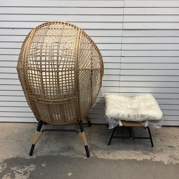 Benone Indoor/Outdoor Wicker Egg Chair Set with Ottoman, 6.5" Thick Cushions, 440-lb Capacity