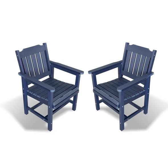 HIPS Patio Chair Set Of 2,Outdoor Dinning Chair With Vertical Backrest,380Lbs Capacity Chairs For Garden, Porch And Backyard,Navy Blue