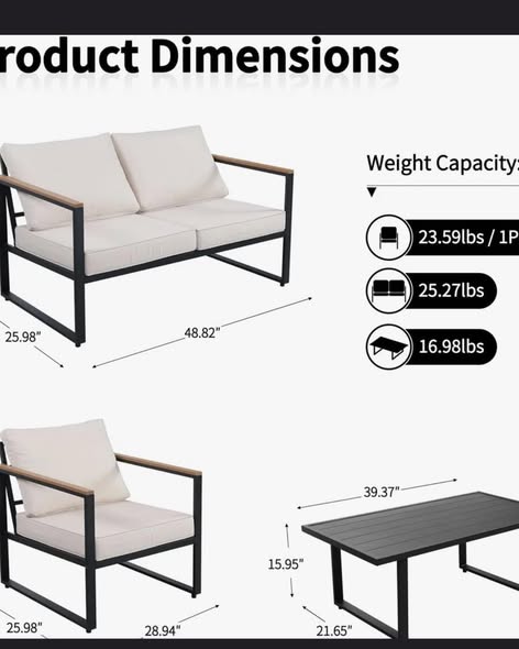 Ebern Design 4-Piece Patio Furniture Set with Black Frame and Beige Cushions – Durable Metal Outdoor Conversation Set with Coffee Table for Courtyard, Balcony, and Patio