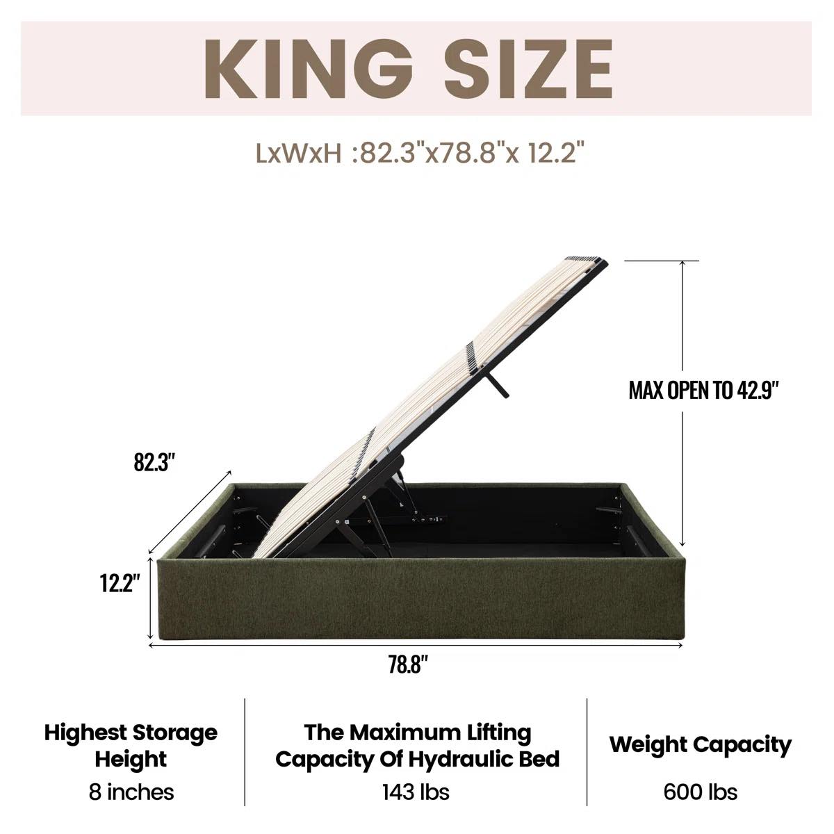 Aristedes Side Lift Up Platform Storage Bed - King Size