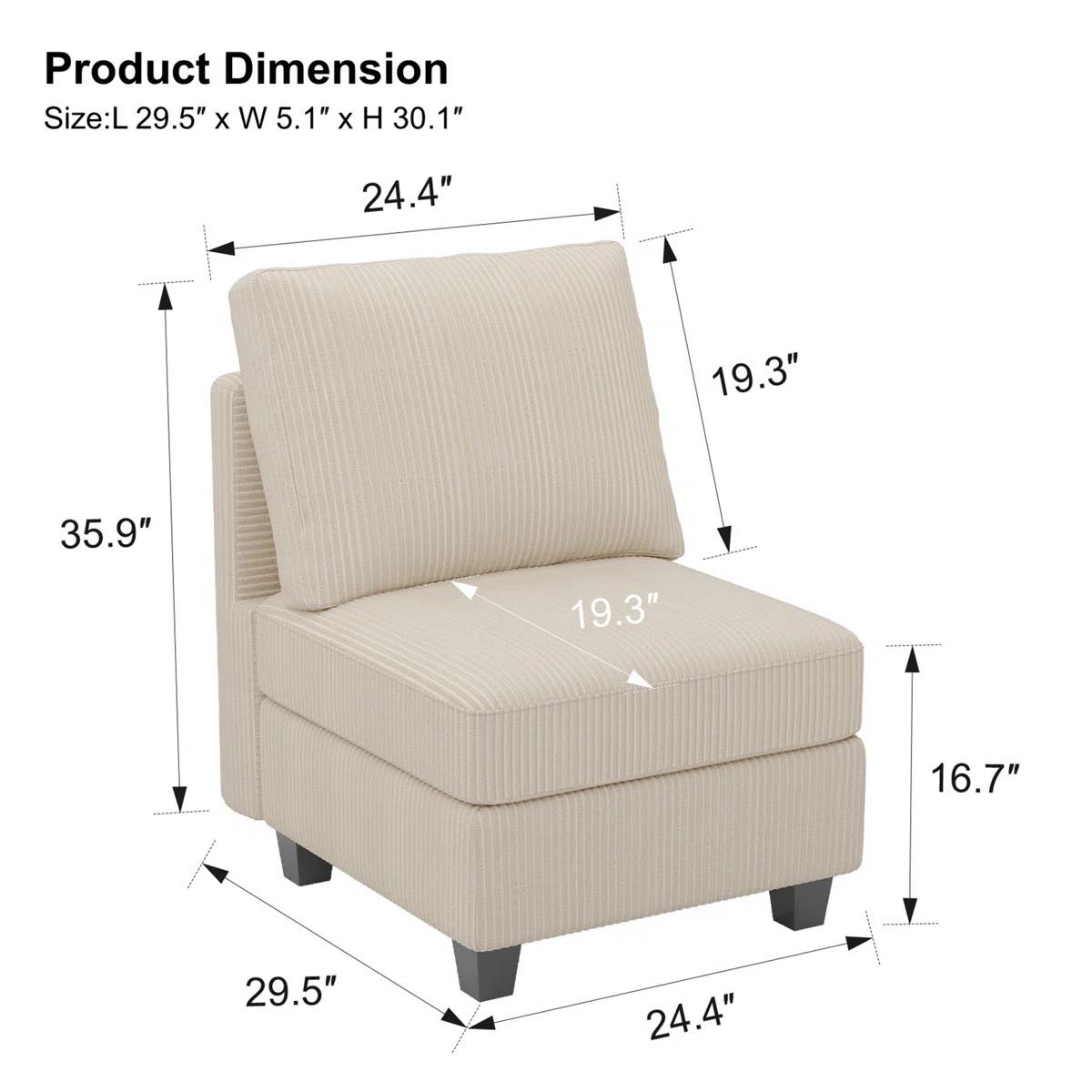 Vevey Corduroy Single Armless Chair