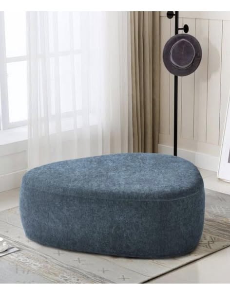 44 in. Wide Modern Blue Cheese Block Design Cotton Home Triangle Cocktail Ottoman