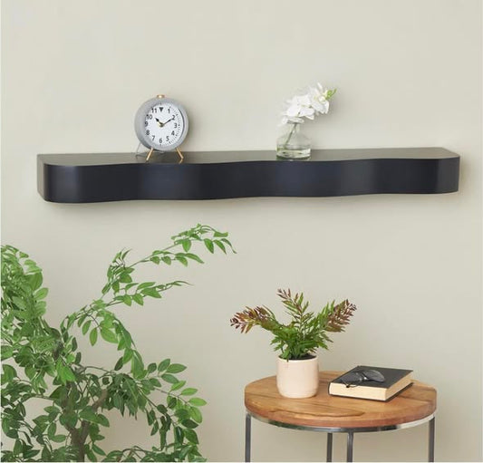 UMA Black Wood Handmade Minimalistic Room Wall Shelf, 48" x 8" x 4"
