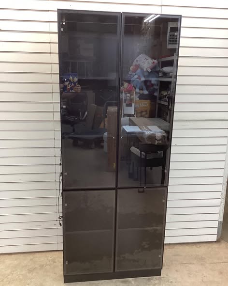 Curio Display Cabinet with Light, 5-Tier Storage Shelves with Pop-up Glass Doors & 3 Color LED Light