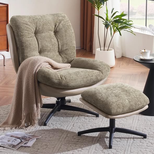Modern 360° Swivel Chenille Accent Chair with Ottoman--Tufted Design