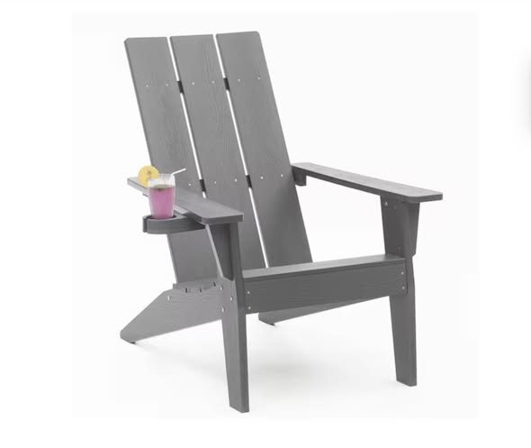 Mximu Oversize Modern Grey Plastic Outdoor Patio Adirondack Chair with Cup Holder