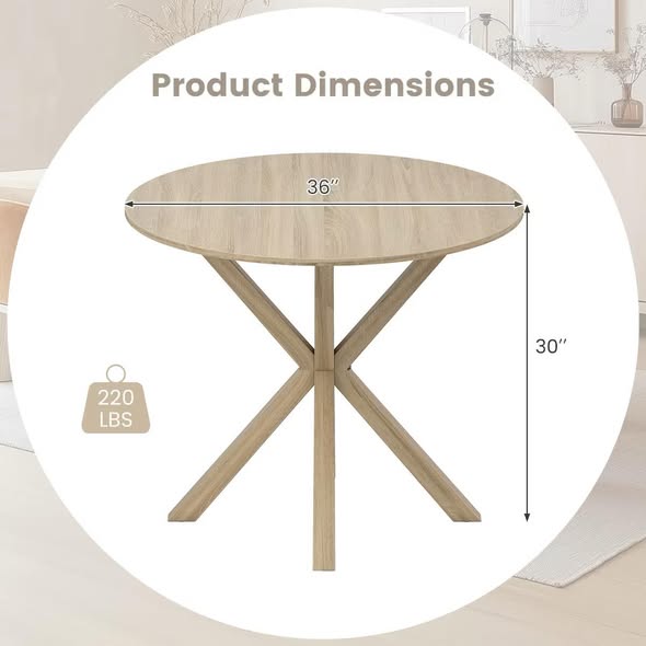 Costway 36" Round Farmhouse Dining Table for 4 w/Stable Intersecting Pedestal Base
