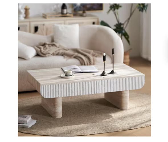 Mid Century 46 in. Brown Rectangle Wood Coffee Table with Faux Marble Tabletop and Fluted Drawer