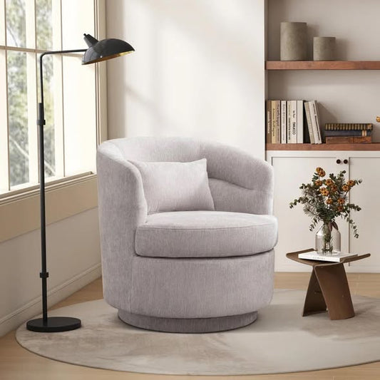 29" Wide Modern Upholstered Soft Swivel Barrel Chair With Lumbar Pillow